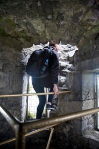 Exploring inside the round tower